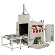 FEVI industrial sandblasting cabinet with automatic door, dual operator station and front loading table