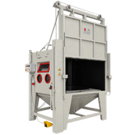 FEVI industrial sandblasting cabinet with automatic vertical door and internal rotary table